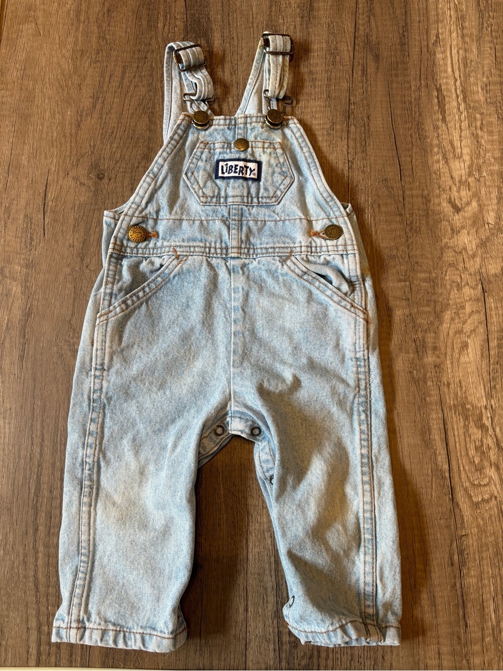 Vintage 90s 2000s Y2K Liberty Baby Overalls Denim Bibs Vestbak Light Wash 12M